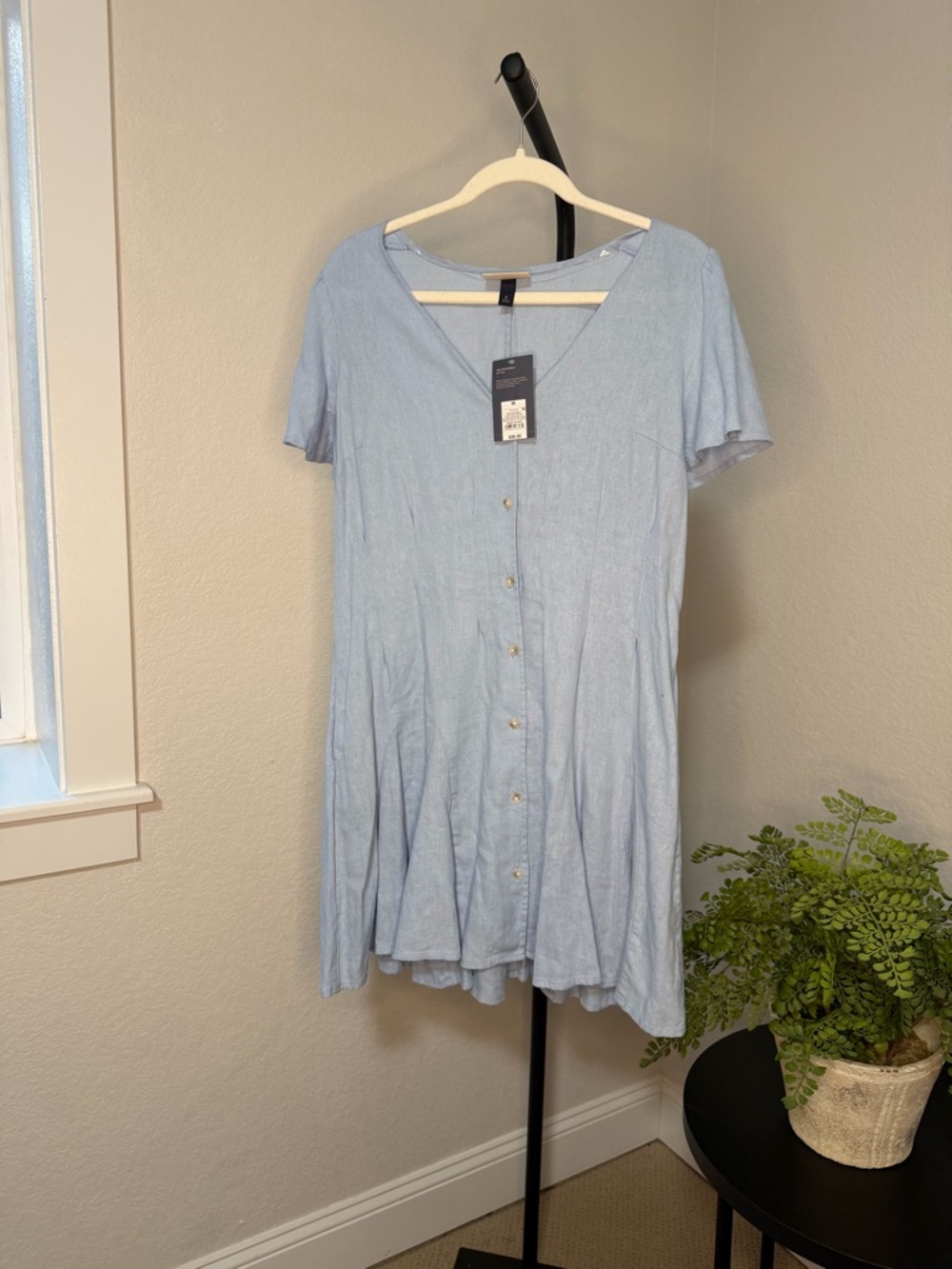 Universal Thread Light Blue V-Neck Button-Front Mini Dress